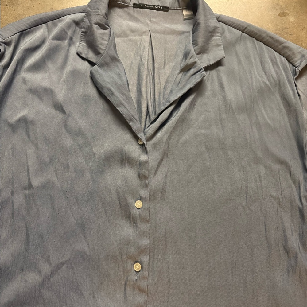 T Tahari Women's Slate Blue Button-Front Blouse